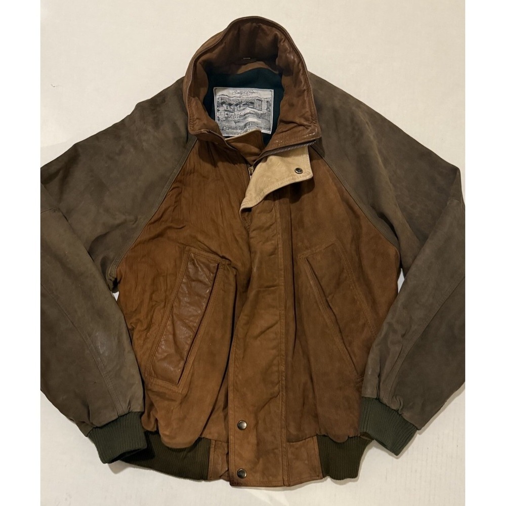 VTG Sawyer Of Napa G-1 Type Aviator Coat Wool Brown‎ Leather Jacket Mens Medium
